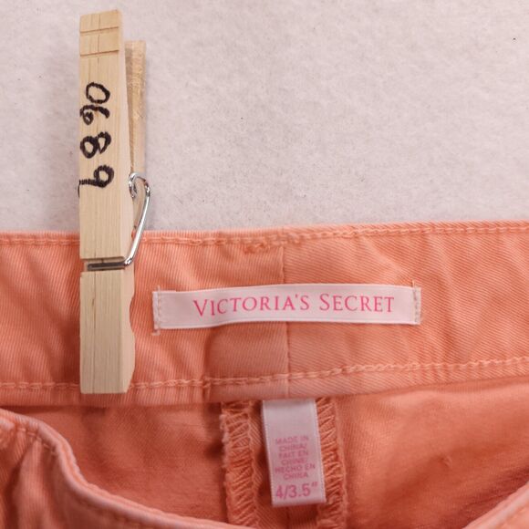 Victoria's Secret Button Zip Light Wash Chino Short Shorts Womens Size 4 Orange - Picture 3 of 10